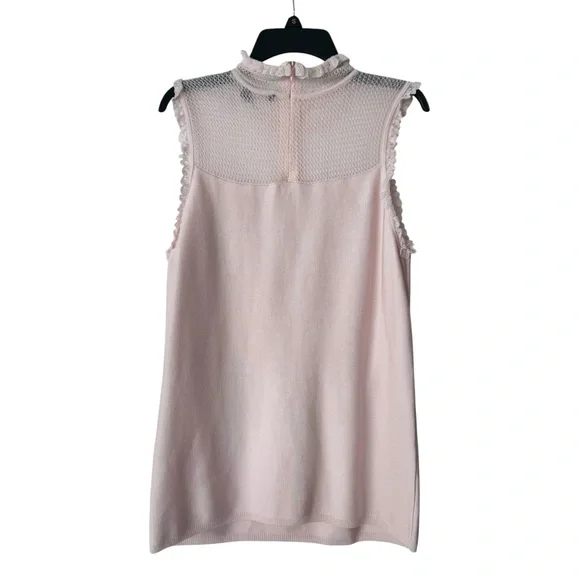 🌴 White House Black Market Pink Sleeveless Ruffled Mesh Blouse - Picture 4 of 6